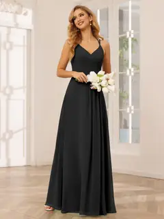 A-Line/Princess V-Neck Sleeveless Floor-Length Bridesmaid Dresses with Ruffles — LV31814453 — view 20