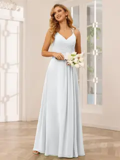 A-Line/Princess V-Neck Sleeveless Floor-Length Bridesmaid Dresses with Ruffles — LV31814453 — view 21