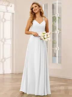 A-Line/Princess V-Neck Sleeveless Floor-Length Bridesmaid Dresses with Ruffles — LV31814453 — view 22