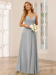 A-Line/Princess V-Neck Sleeveless Floor-Length Bridesmaid Dresses with Ruffles — LV31814453 — view 24