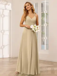 A-Line/Princess V-Neck Sleeveless Floor-Length Bridesmaid Dresses with Ruffles — LV31814453 — view 26