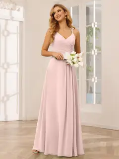 A-Line/Princess V-Neck Sleeveless Floor-Length Bridesmaid Dresses with Ruffles — LV31814453 — view 28