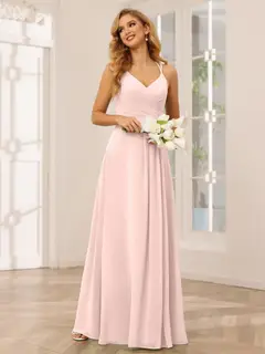 A-Line/Princess V-Neck Sleeveless Floor-Length Bridesmaid Dresses with Ruffles — LV31814453 — view 29