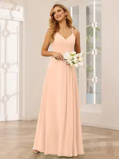 A-Line/Princess V-Neck Sleeveless Floor-Length Bridesmaid Dresses with Ruffles — LV31814453 — view 31