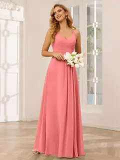 A-Line/Princess V-Neck Sleeveless Floor-Length Bridesmaid Dresses with Ruffles — LV31814453 — view 34