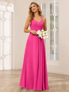 A-Line/Princess V-Neck Sleeveless Floor-Length Bridesmaid Dresses with Ruffles — LV31814453 — view 35