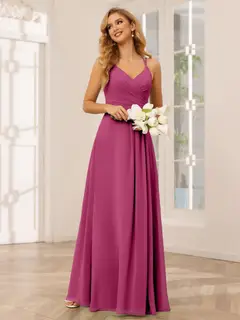 A-Line/Princess V-Neck Sleeveless Floor-Length Bridesmaid Dresses with Ruffles — LV31814453 — view 36