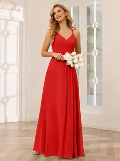 A-Line/Princess V-Neck Sleeveless Floor-Length Bridesmaid Dresses with Ruffles — LV31814453 — view 37