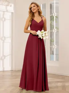 A-Line/Princess V-Neck Sleeveless Floor-Length Bridesmaid Dresses with Ruffles — LV31814453 — view 38