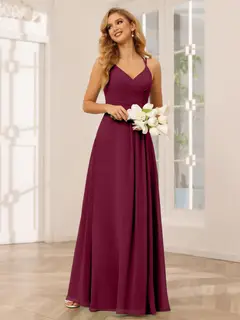 A-Line/Princess V-Neck Sleeveless Floor-Length Bridesmaid Dresses with Ruffles — LV31814453 — view 39