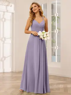 A-Line/Princess V-Neck Sleeveless Floor-Length Bridesmaid Dresses with Ruffles — LV31814453 — view 40