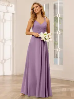 A-Line/Princess V-Neck Sleeveless Floor-Length Bridesmaid Dresses with Ruffles — LV31814453 — view 41