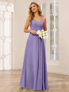 A-Line/Princess V-Neck Sleeveless Floor-Length Bridesmaid Dresses with Ruffles — LV31814453 — view 42