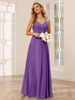 A-Line/Princess V-Neck Sleeveless Floor-Length Bridesmaid Dresses with Ruffles — LV31814453 — view 43