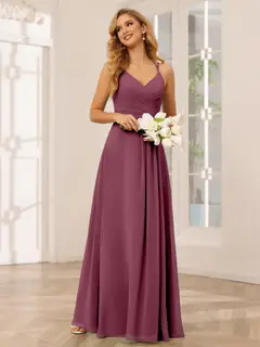 A-Line/Princess V-Neck Sleeveless Floor-Length Bridesmaid Dresses with Ruffles — LV31814453 — view 44