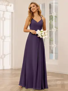 A-Line/Princess V-Neck Sleeveless Floor-Length Bridesmaid Dresses with Ruffles — LV31814453 — view 46