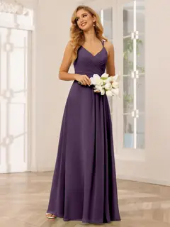 A-Line/Princess V-Neck Sleeveless Floor-Length Bridesmaid Dresses with Ruffles — LV31814453 — view 47