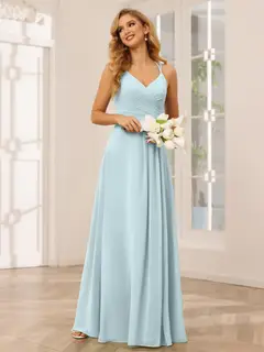 A-Line/Princess V-Neck Sleeveless Floor-Length Bridesmaid Dresses with Ruffles — LV31814453 — view 48