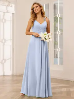 A-Line/Princess V-Neck Sleeveless Floor-Length Bridesmaid Dresses with Ruffles — LV31814453 — view 49