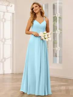 A-Line/Princess V-Neck Sleeveless Floor-Length Bridesmaid Dresses with Ruffles — LV31814453 — view 50