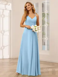 A-Line/Princess V-Neck Sleeveless Floor-Length Bridesmaid Dresses with Ruffles — LV31814453 — view 51