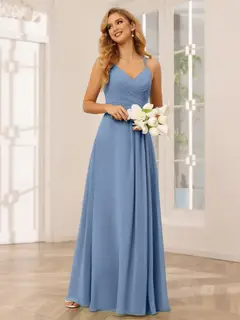 A-Line/Princess V-Neck Sleeveless Floor-Length Bridesmaid Dresses with Ruffles — LV31814453 — view 52