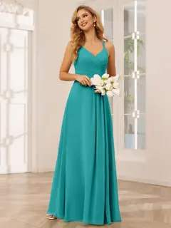 A-Line/Princess V-Neck Sleeveless Floor-Length Bridesmaid Dresses with Ruffles — LV31814453 — view 53
