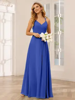 A-Line/Princess V-Neck Sleeveless Floor-Length Bridesmaid Dresses with Ruffles — LV31814453 — view 55