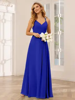 A-Line/Princess V-Neck Sleeveless Floor-Length Bridesmaid Dresses with Ruffles — LV31814453 — view 56