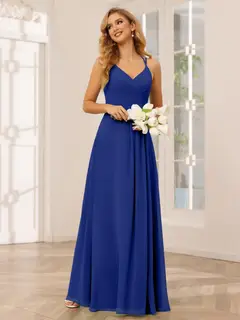 A-Line/Princess V-Neck Sleeveless Floor-Length Bridesmaid Dresses with Ruffles — LV31814453 — view 57