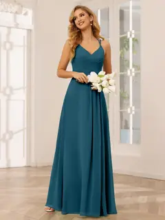 A-Line/Princess V-Neck Sleeveless Floor-Length Bridesmaid Dresses with Ruffles — LV31814453 — view 59