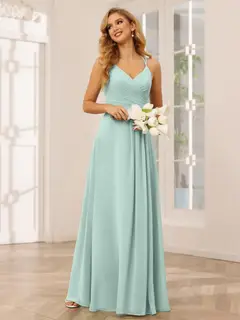 A-Line/Princess V-Neck Sleeveless Floor-Length Bridesmaid Dresses with Ruffles — LV31814453 — view 61