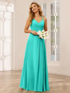 A-Line/Princess V-Neck Sleeveless Floor-Length Bridesmaid Dresses with Ruffles — LV31814453 — view 64