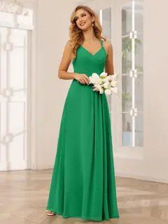 A-Line/Princess V-Neck Sleeveless Floor-Length Bridesmaid Dresses with Ruffles — LV31814453 — view 65