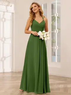 A-Line/Princess V-Neck Sleeveless Floor-Length Bridesmaid Dresses with Ruffles — LV31814453 — view 66