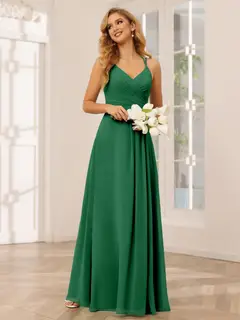 A-Line/Princess V-Neck Sleeveless Floor-Length Bridesmaid Dresses with Ruffles — LV31814453 — view 68