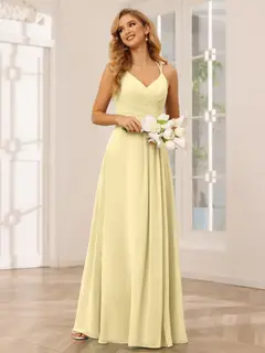 A-Line/Princess V-Neck Sleeveless Floor-Length Bridesmaid Dresses with Ruffles — LV31814453 — view 69