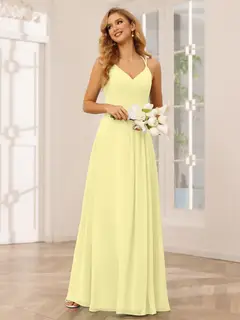 A-Line/Princess V-Neck Sleeveless Floor-Length Bridesmaid Dresses with Ruffles — LV31814453 — view 70