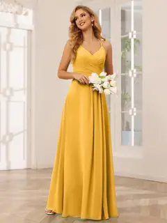 A-Line/Princess V-Neck Sleeveless Floor-Length Bridesmaid Dresses with Ruffles — LV31814453 — view 71