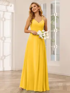 A-Line/Princess V-Neck Sleeveless Floor-Length Bridesmaid Dresses with Ruffles — LV31814453 — view 72