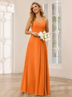 A-Line/Princess V-Neck Sleeveless Floor-Length Bridesmaid Dresses with Ruffles — LV31814453 — view 73