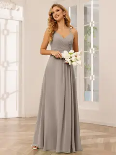 A-Line/Princess V-Neck Sleeveless Floor-Length Bridesmaid Dresses with Ruffles — LV31814453 — view 74