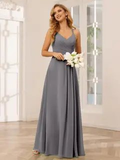 A-Line/Princess V-Neck Sleeveless Floor-Length Bridesmaid Dresses with Ruffles — LV31814453 — view 75