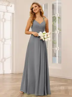 A-Line/Princess V-Neck Sleeveless Floor-Length Bridesmaid Dresses with Ruffles — LV31814453 — view 76