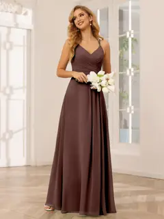 A-Line/Princess V-Neck Sleeveless Floor-Length Bridesmaid Dresses with Ruffles — LV31814453 — view 77