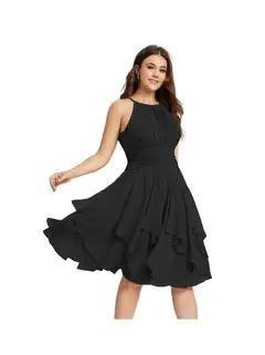 A-Line/Princess Halter Sleeveless Short/Mini Bridesmaid Dresses Chiffon Ruffle Pleated Pockets — view 6