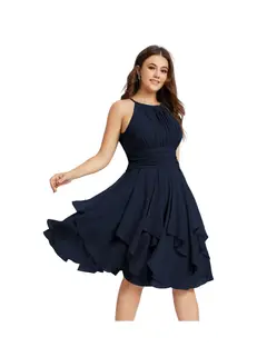 A-Line/Princess Halter Sleeveless Short/Mini Bridesmaid Dresses Chiffon Ruffle Pleated Pockets — view 9
