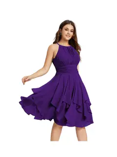 A-Line/Princess Halter Sleeveless Short/Mini Bridesmaid Dresses Chiffon Ruffle Pleated Pockets — view 13