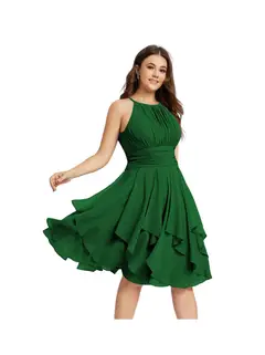 A-Line/Princess Halter Sleeveless Short/Mini Bridesmaid Dresses Chiffon Ruffle Pleated Pockets — view 19