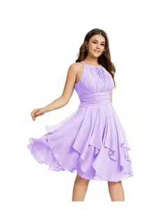 A-Line/Princess Halter Sleeveless Short/Mini Bridesmaid Dresses Chiffon Ruffle Pleated Pockets — view 20